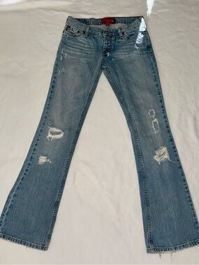 True Vintage early 2000s Light Blue Distressed Hollister Flare Jeans